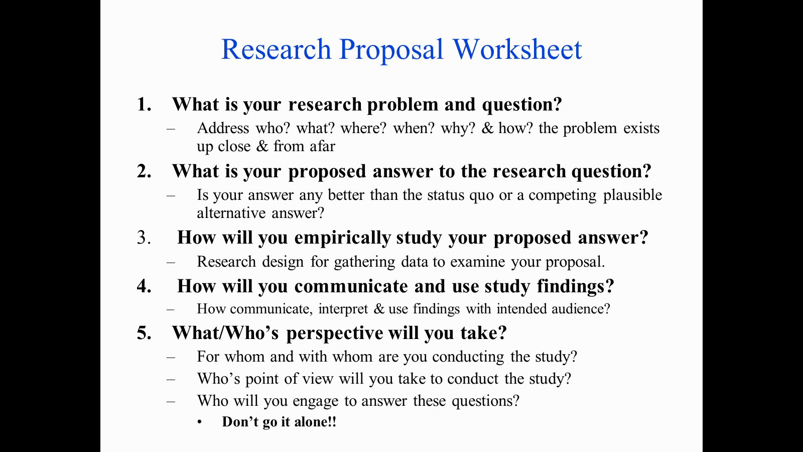 proposal question after the research